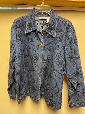 Muniz Blue Denim Jacket with Black Floral Embroidery
